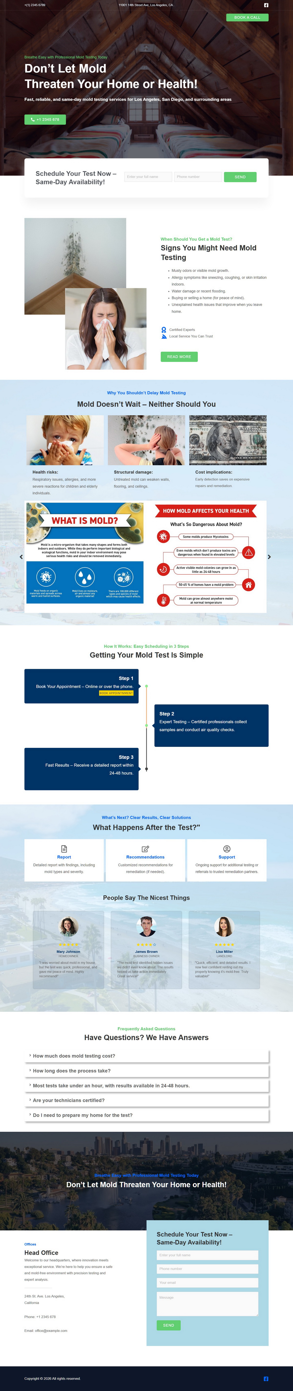 Mold Testing — Lead Generation Landing Page for California, desktop preview