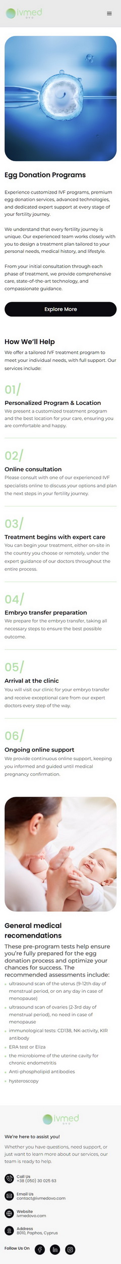 IVMED — IVF programs, mobile version preview