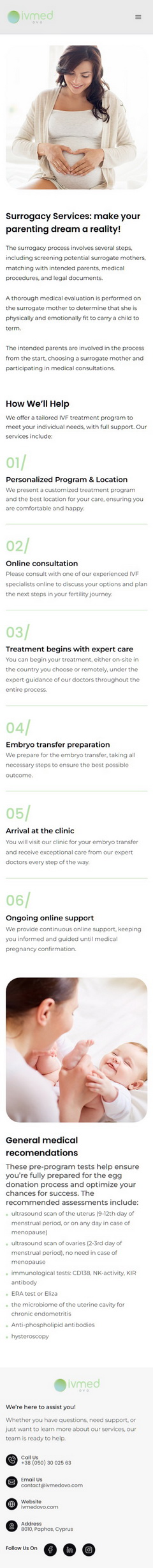IVMED — Surrogacy Services, mobile version preview